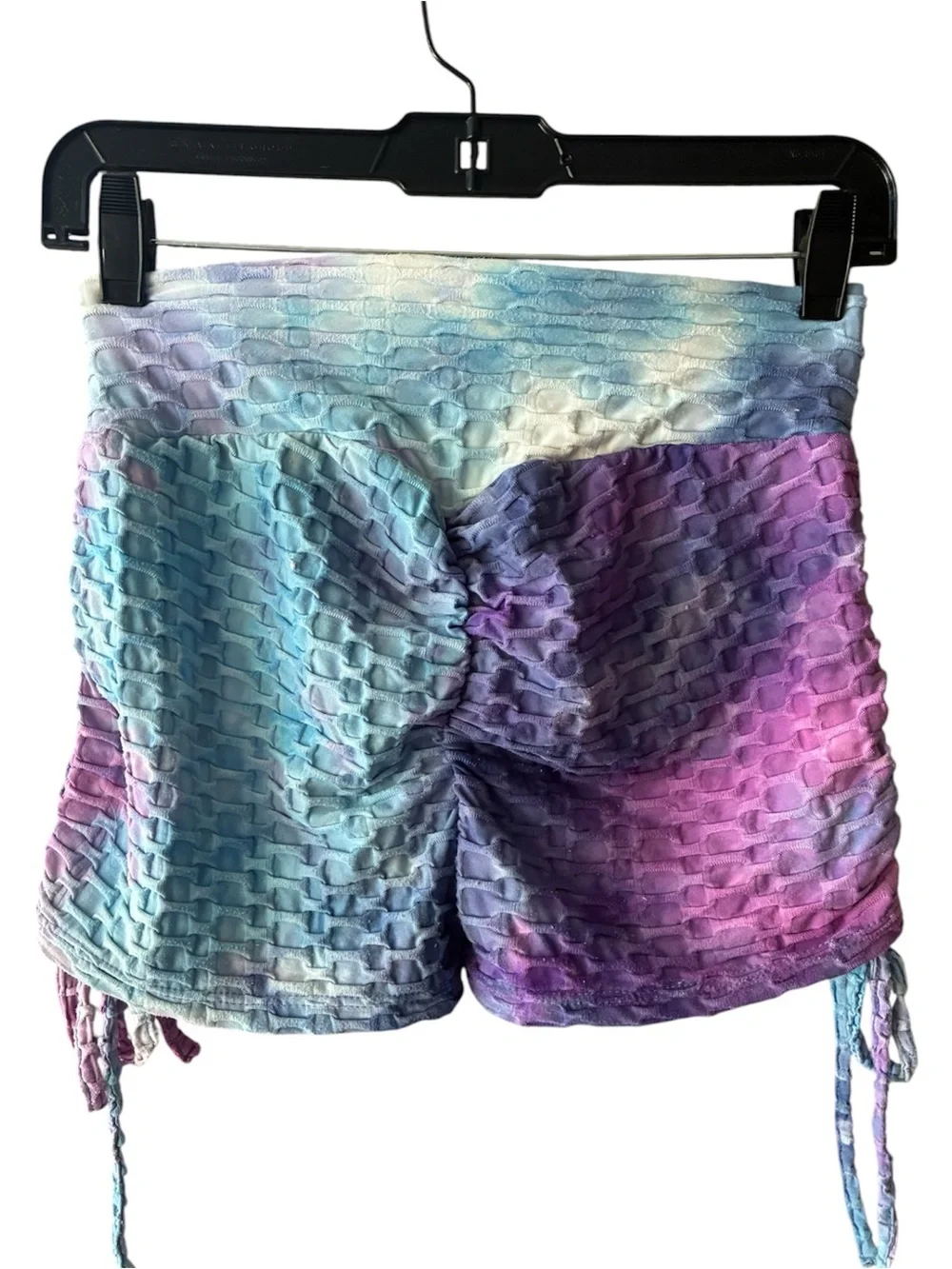 Love‎ University Tie-Dye Ruched Mini Athletic Y2K Shorts Adjustable Ties M